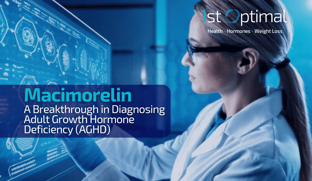 A healthcare professional reviewing Macimorelin test results for diagnosing Adult Growth Hormone Deficiency (AGHD), highlighting advancements in hormone testing.