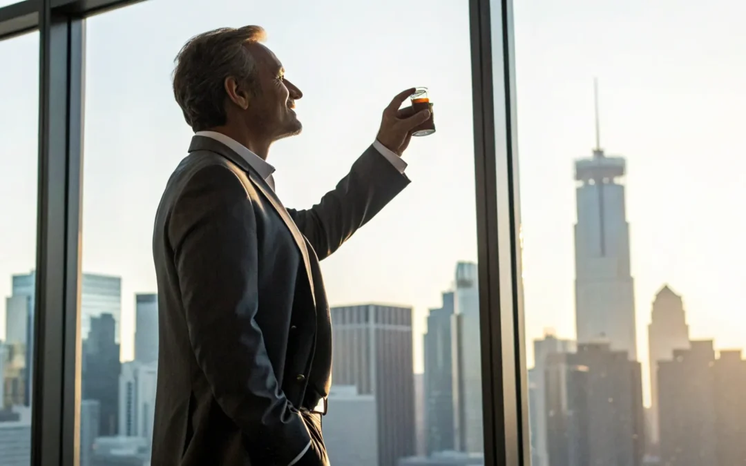 Professional man looking over a city while choosing the best place to get TRT.