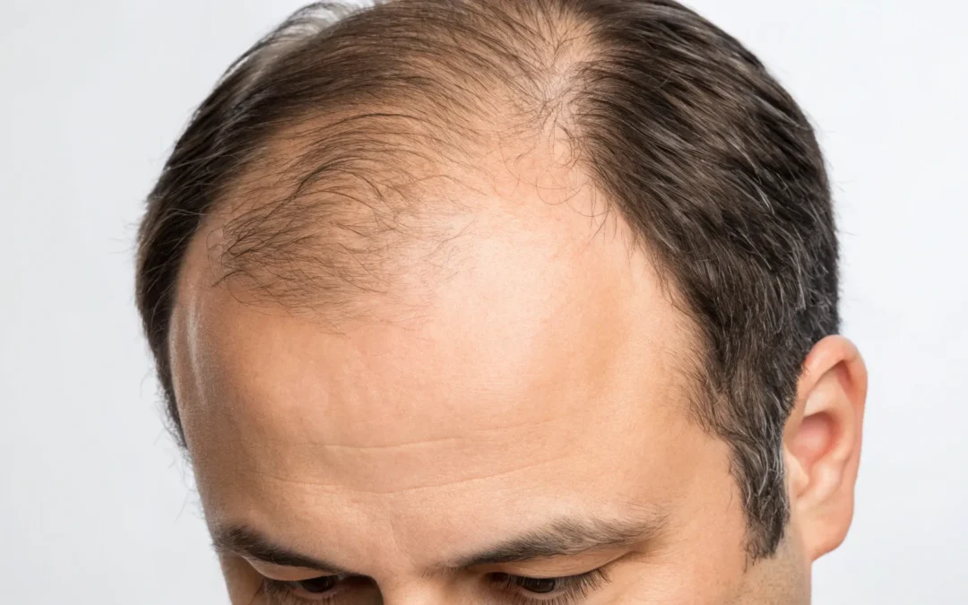 Man with hair loss that can be caused by hormone replacement therapy.