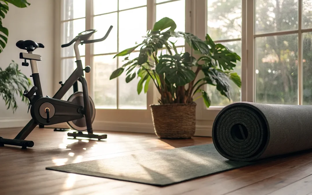 Bright home gym setup for weight loss.