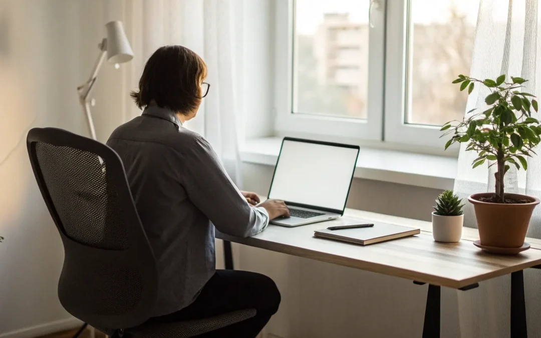 Person at a desk researching how to safely order testosterone injections online.