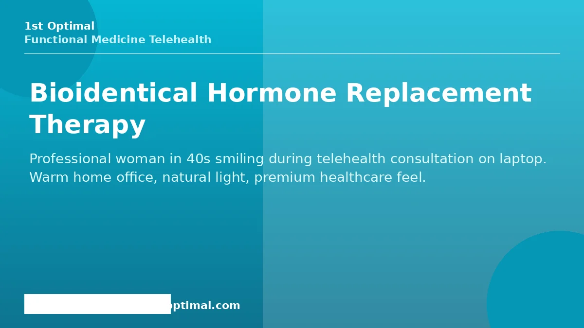 Woman in her 40s smiling during a telehealth BHRT consultation on her laptop at home