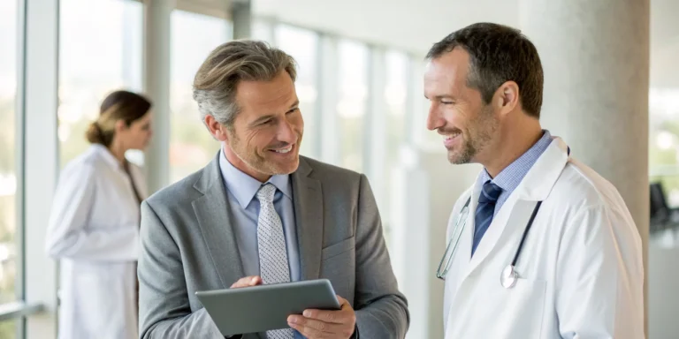 Doctor and patient discuss testosterone replacement therapy (TRT) options.