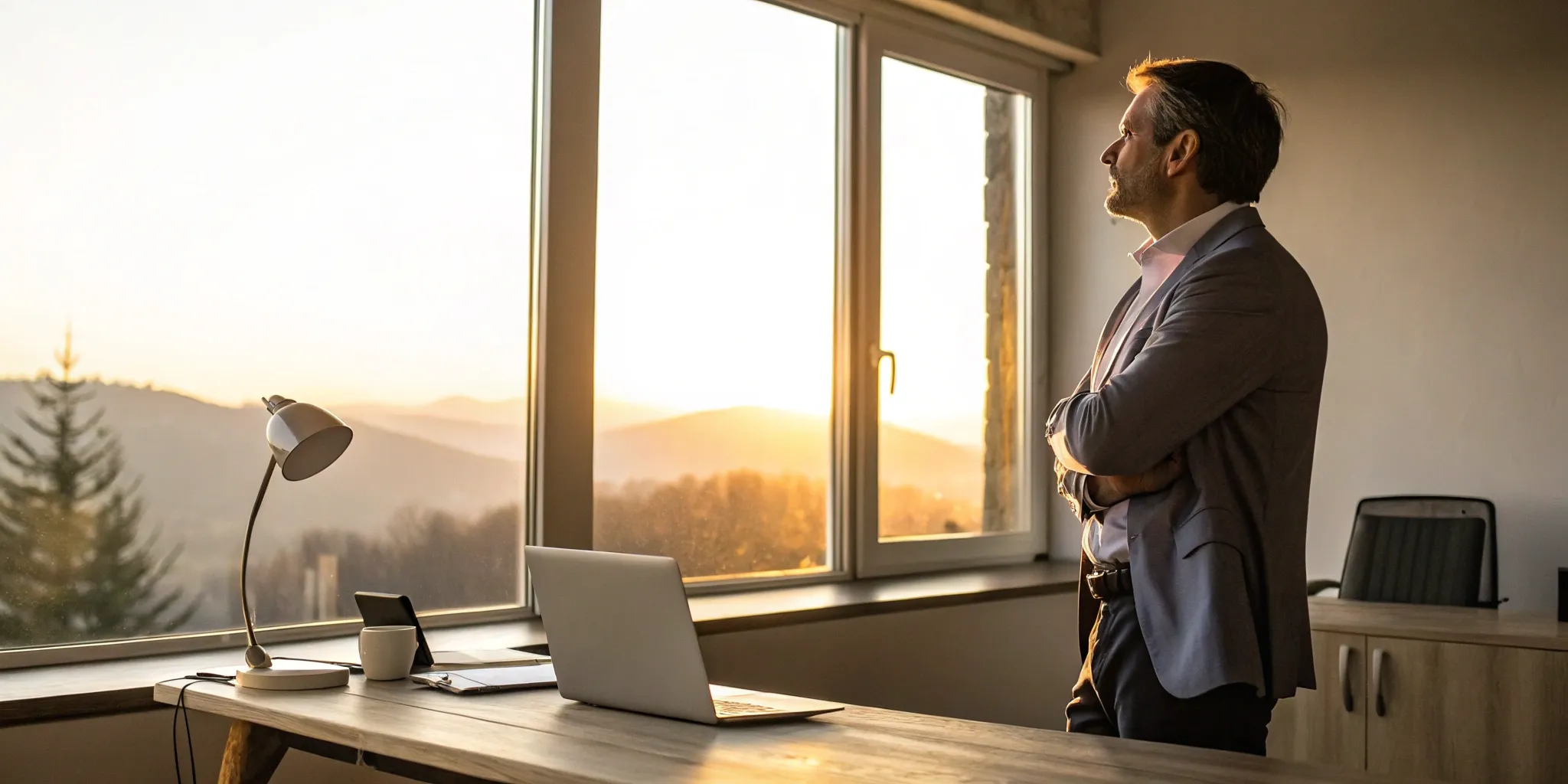 Man considering TRT, laptop open on desk.