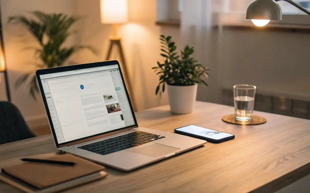 Order testosterone online. Laptop, notebook, and phone on desk.
