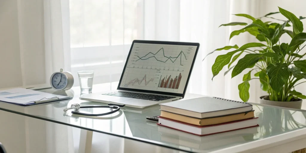 GLP-1 receptor agonists data displayed on a laptop.
