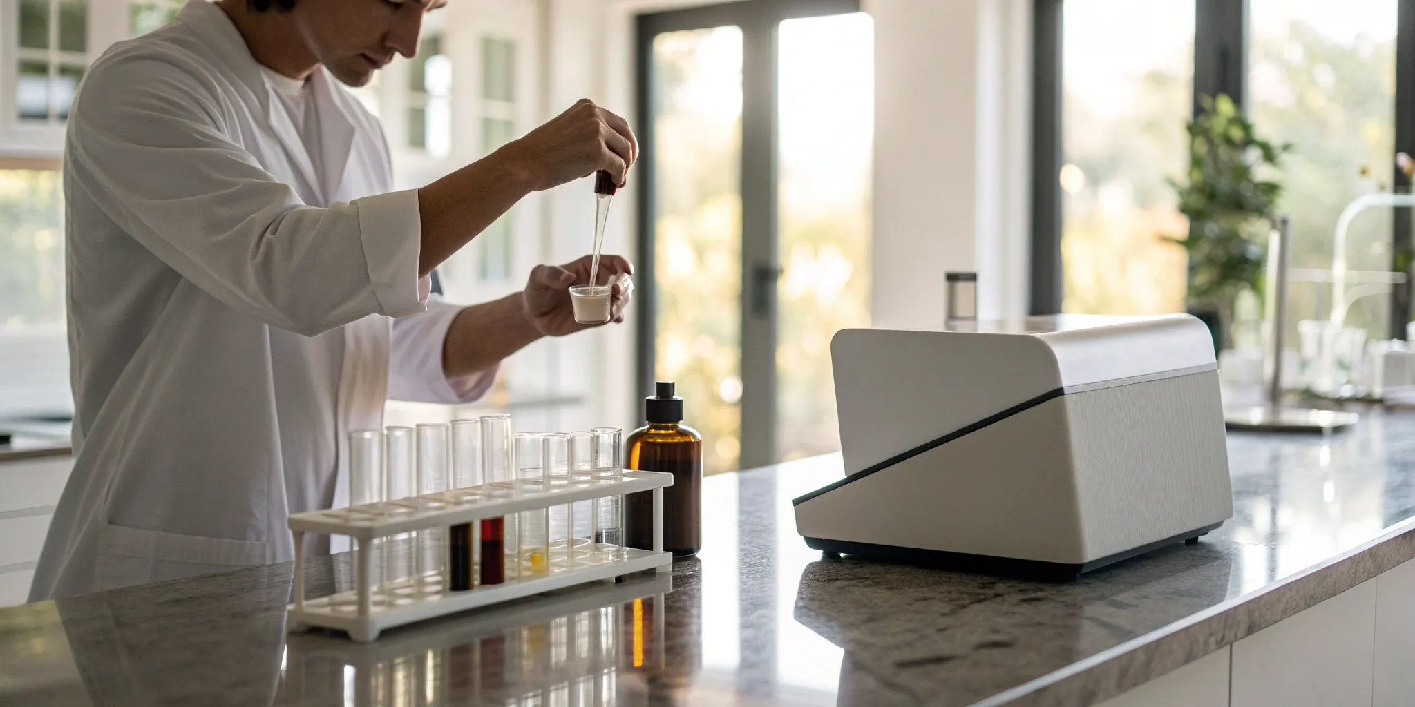 At-home hormone lab test kit with supplies.