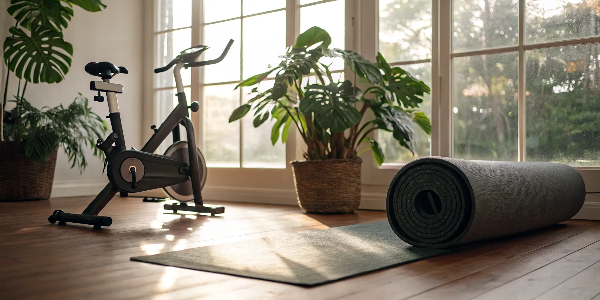 Bright home gym setup for weight loss.