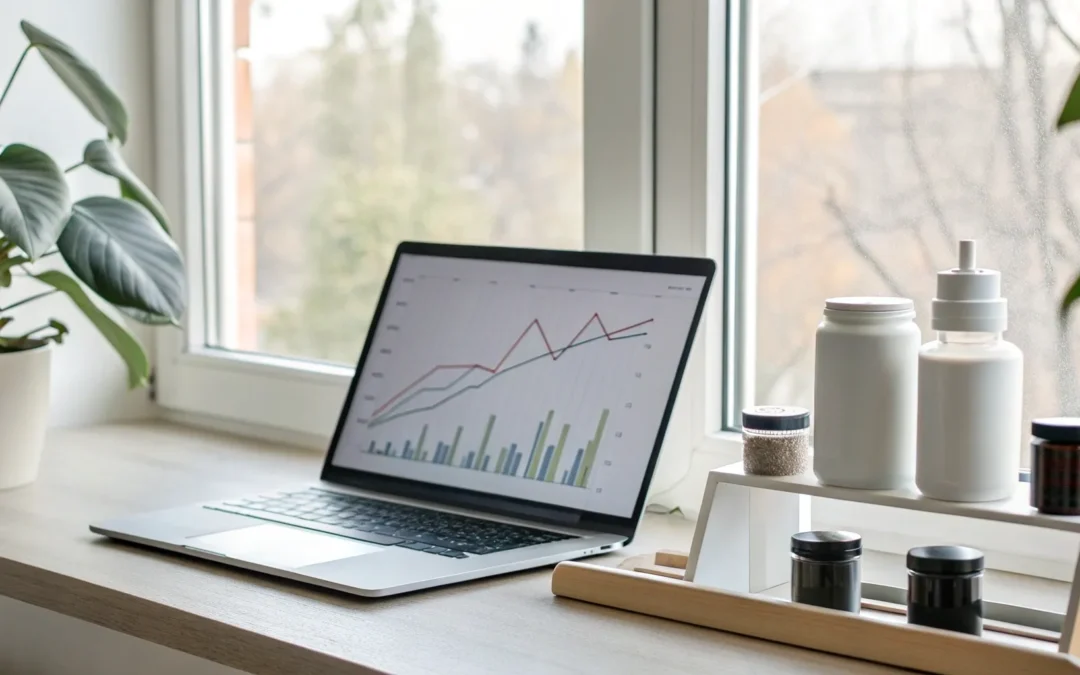 A laptop showing medical charts for choosing the best online pharmacy for testosterone.