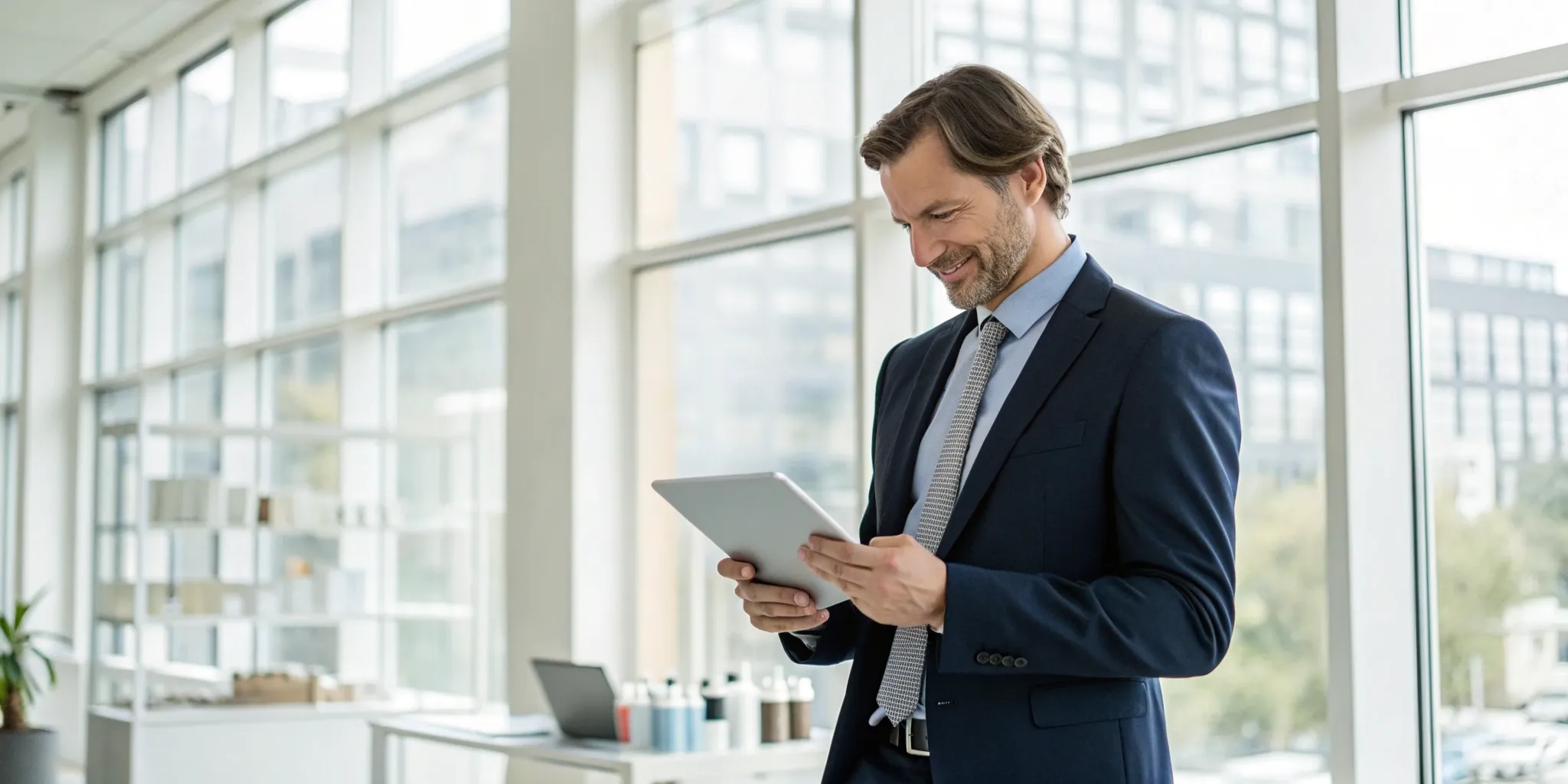 Man using a tablet to learn how to buy testosterone online safely and legally.