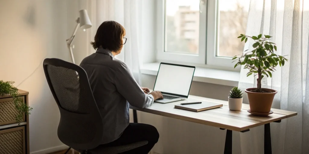 Person at a desk researching how to safely order testosterone injections online.
