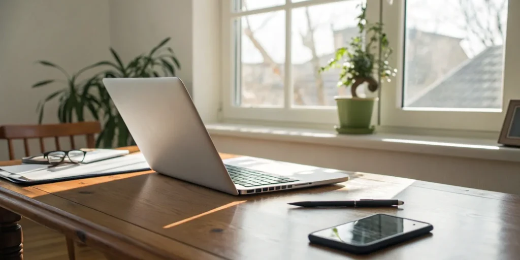 A laptop on a desk for safely buying testosterone injections online.