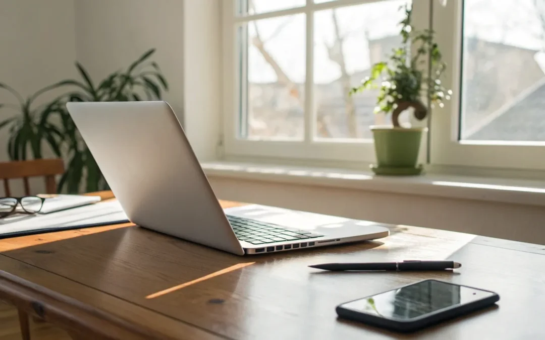 A laptop on a desk for safely buying testosterone injections online.