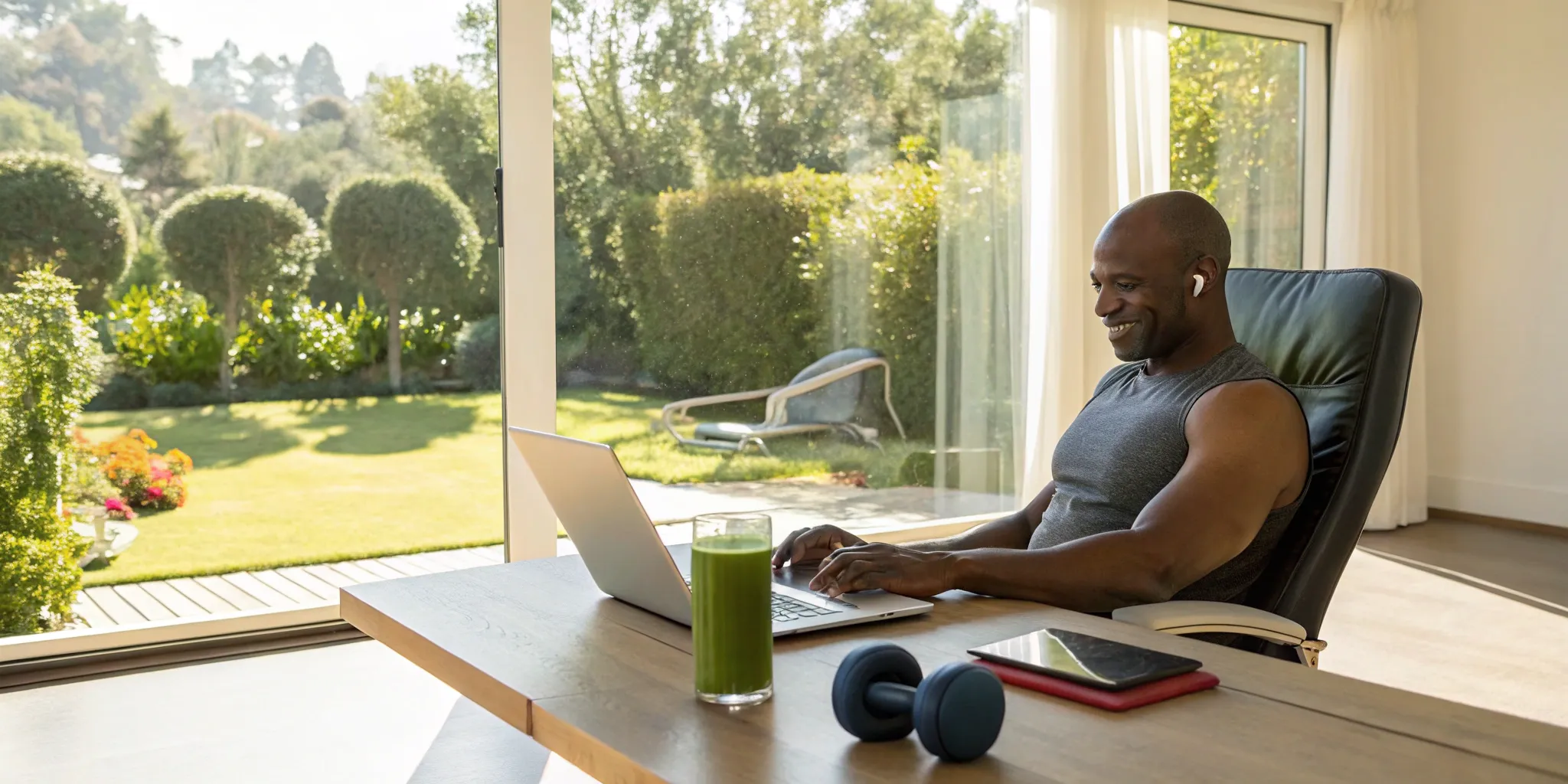 Man focused on his laptop, planning his high-performance upgrade for midlife.