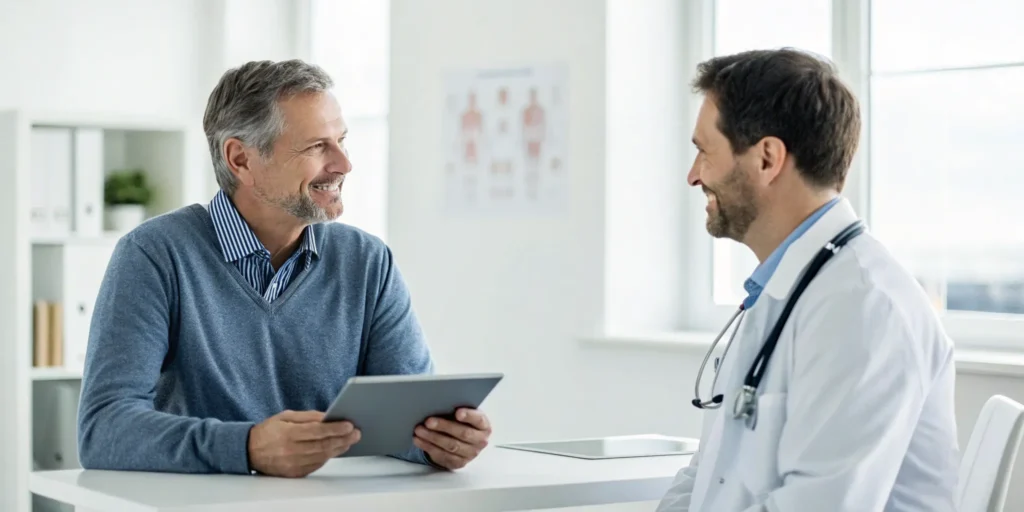 A man talking to a doctor about where he can get TRT.