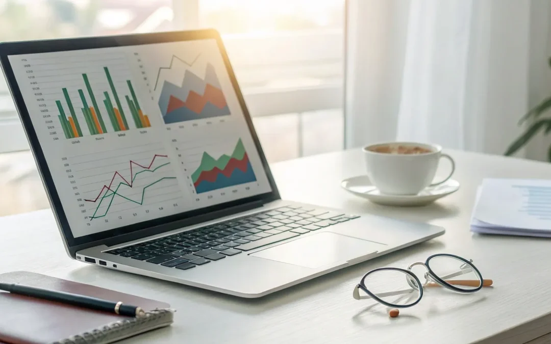 Reviewing a personalized online BHRT treatment plan with charts and data on a laptop.