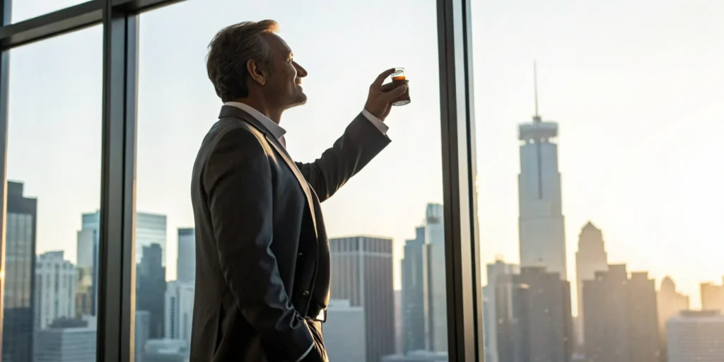 Professional man looking over a city while choosing the best place to get TRT.
