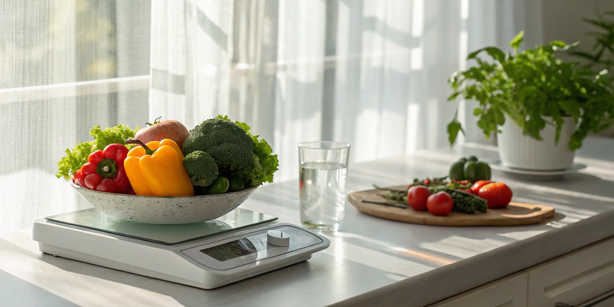 A kitchen scale with vegetables, part of a diet for the cheapest online weight loss injections.