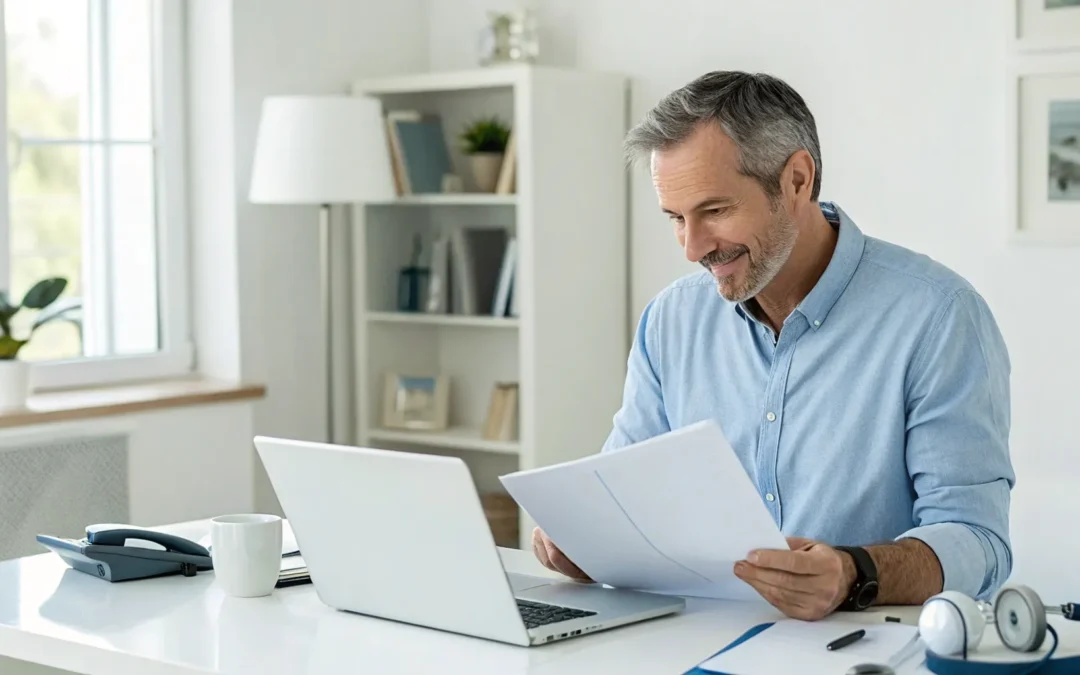 Man using a laptop to research how to get a TRT prescription.