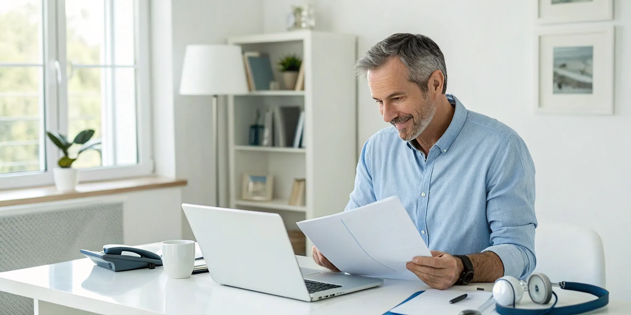 Man using a laptop to research how to get a TRT prescription.