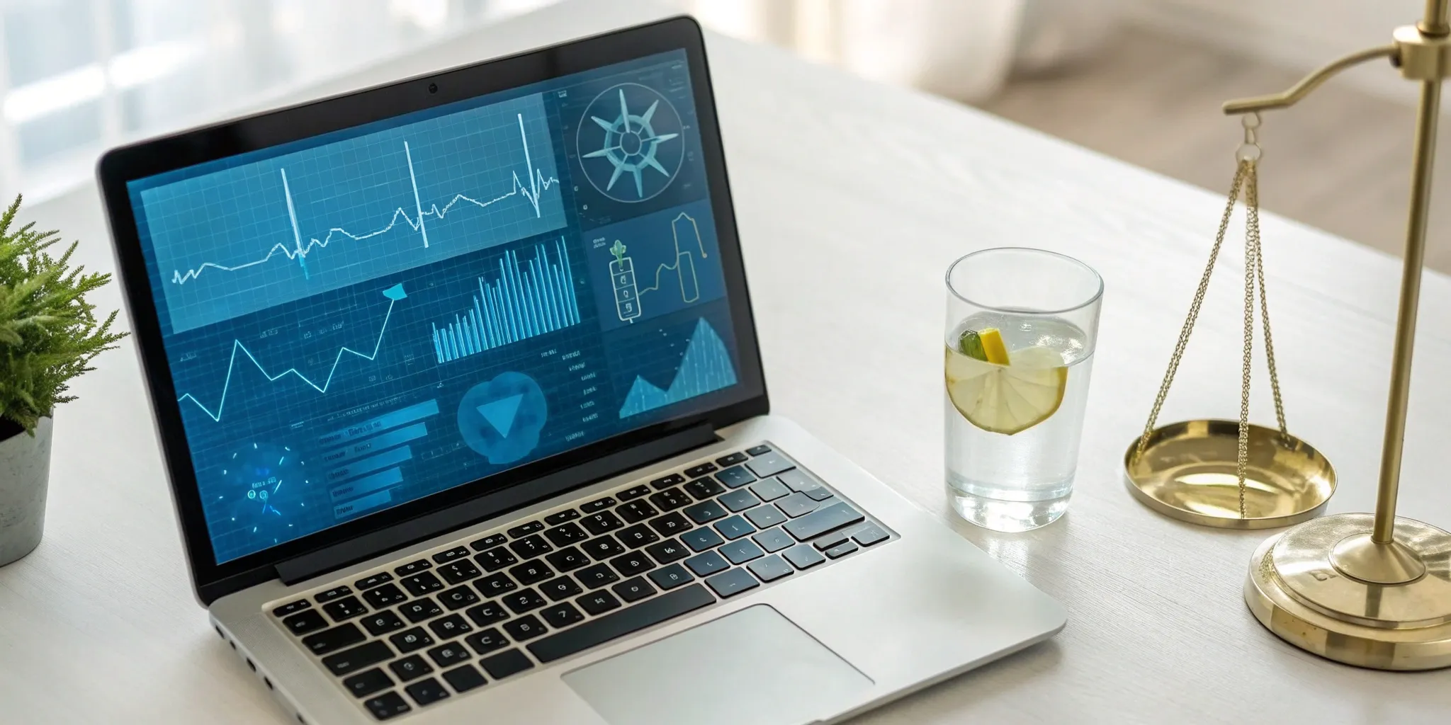 A laptop and scale on a desk for researching how to get weight loss shots online.