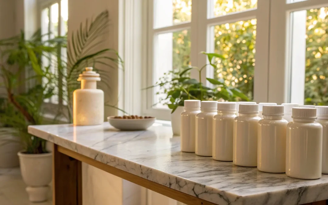 Bottles of testosterone pills for a safe online purchase.