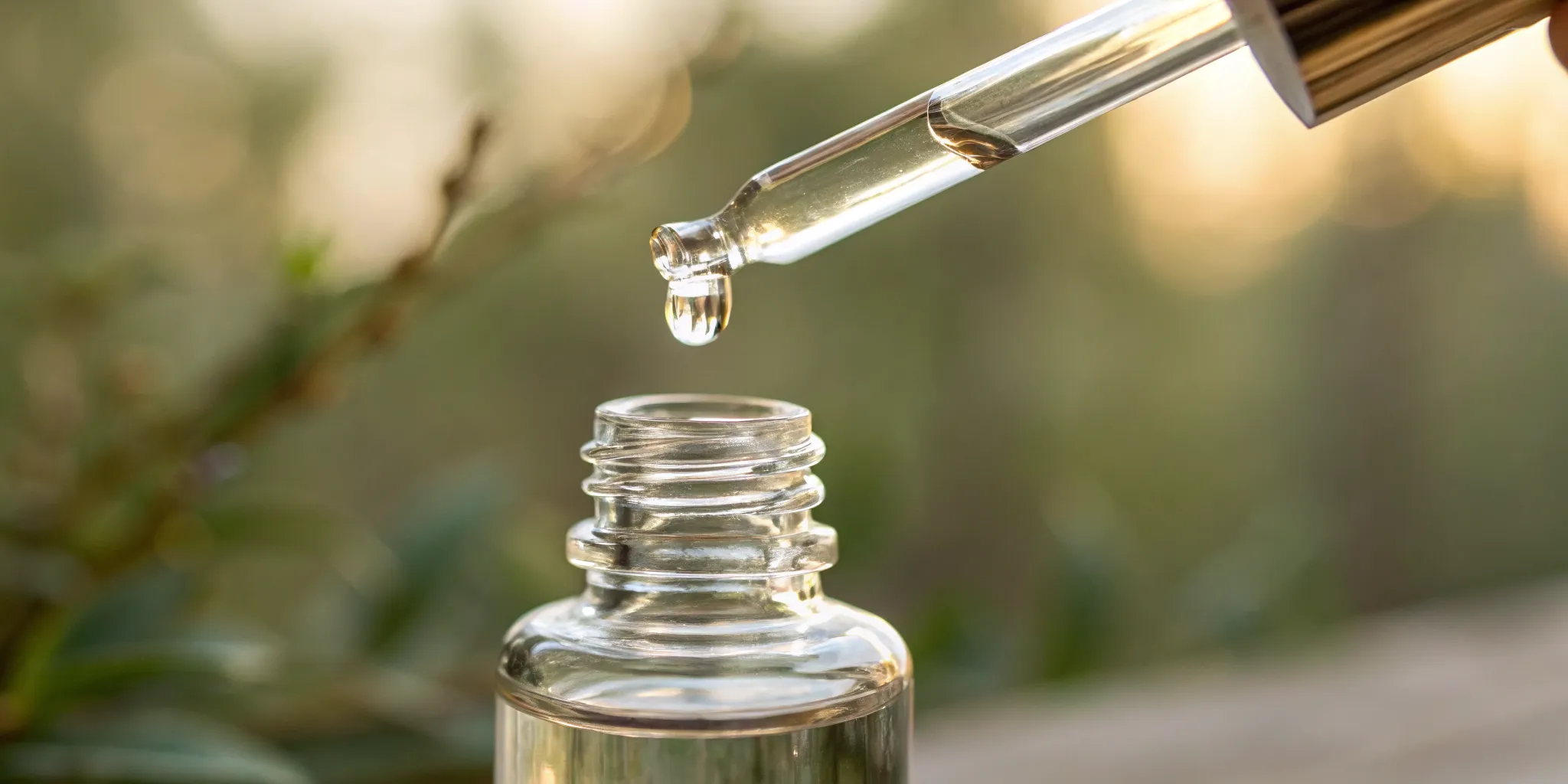 A dropper dispensing hyaluronic acid serum for skin hydration.