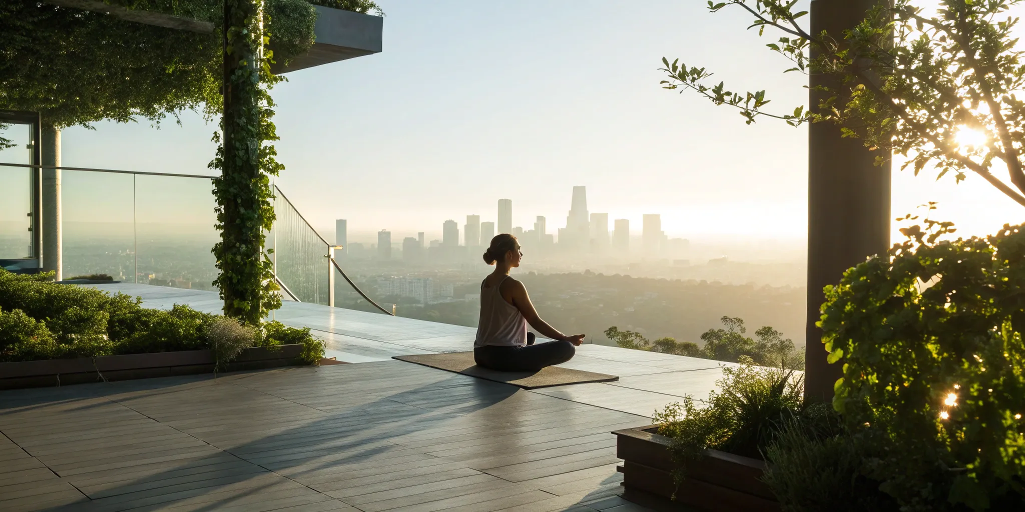 A woman meditating at sunrise, using sermorelin to achieve peak performance and mental focus.