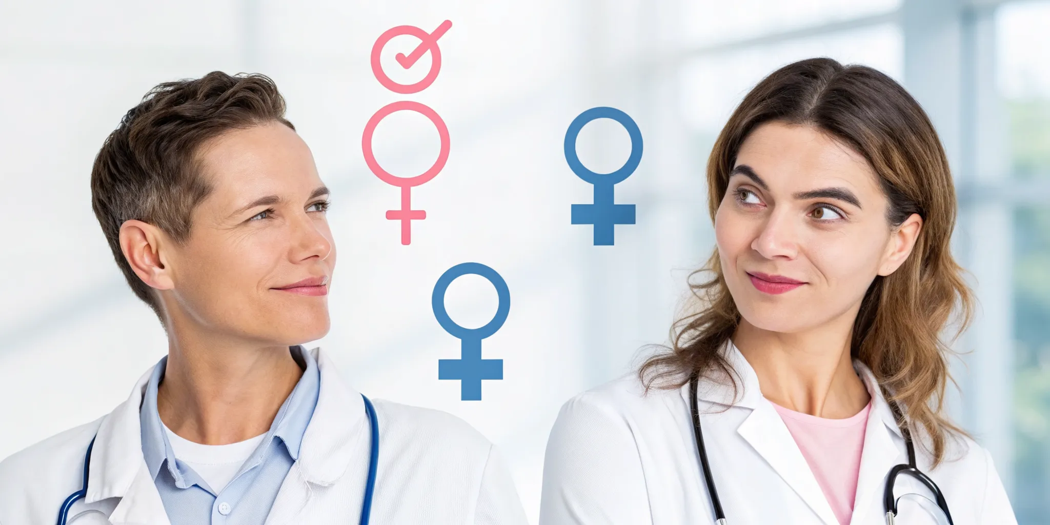 Two female doctors comparing the difference between HRT and TRT for women.