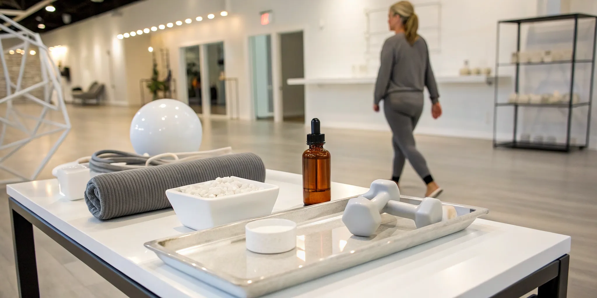 Weights and fitness gear for women pairing exercise with testosterone therapy.