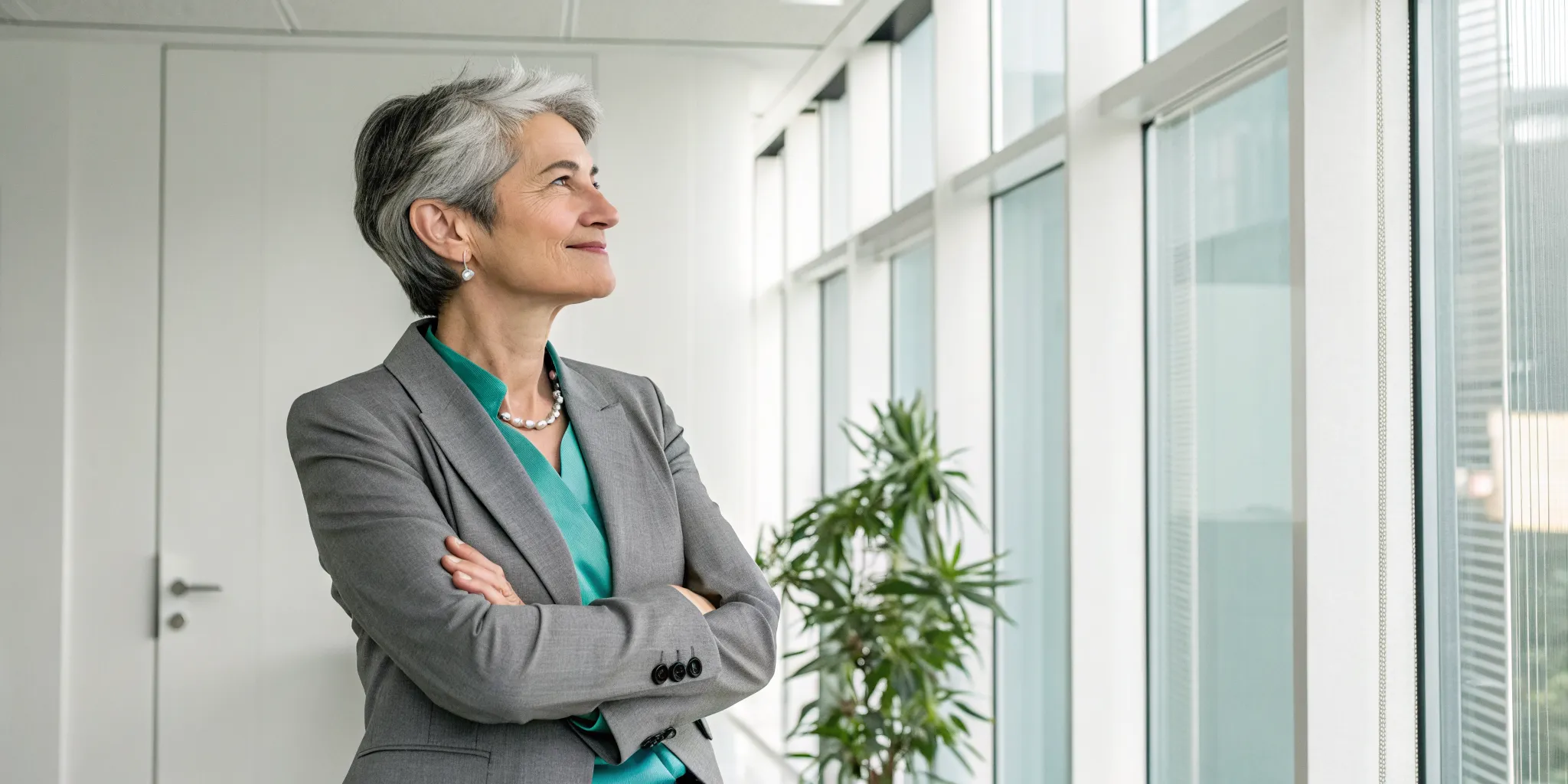 A confident mature woman thriving with female hormone balance after menopause.